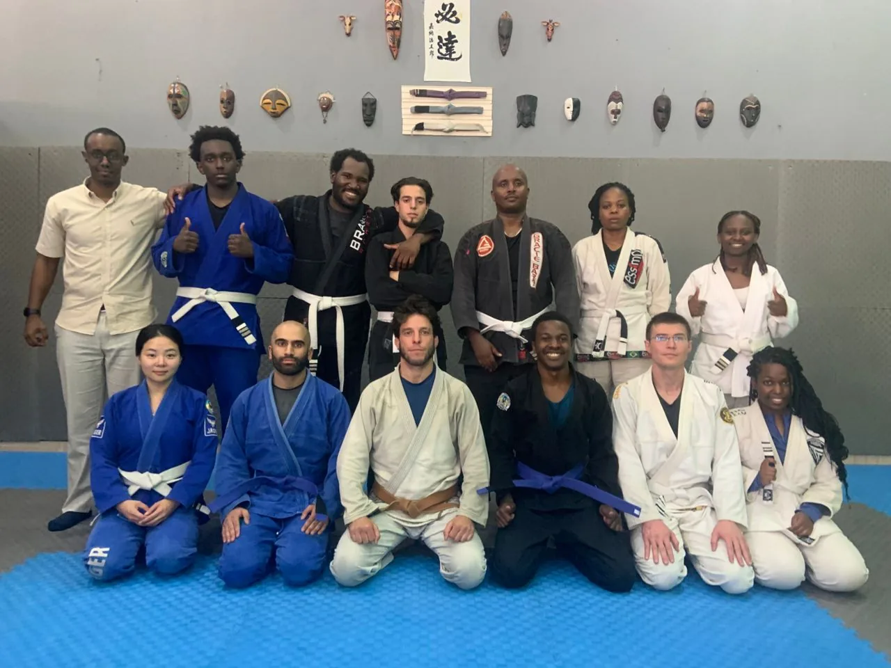 A packed Saturday class at Kigali BJJ
