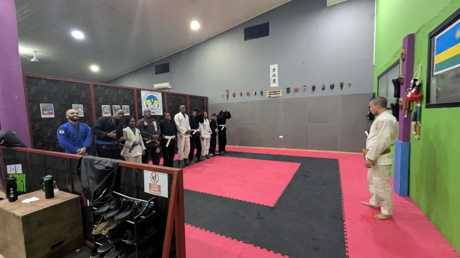 Brazilian Jiu-Jitsu class lined up for instruction